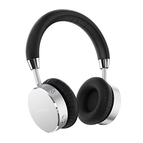 Product Cover Satechi Aluminum Bluetooth Wireless Headphones with 3.5mm Audio-Out Jack for iPhone 6, Samsung Galaxy S6 and More Smartphones and Tablets - Features Enhanced Bass (Silver)