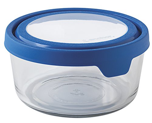 Product Cover Anchor Hocking TrueSeal Glass Food Storage Container with Airtight Lid, Blueberry, 7 Cup