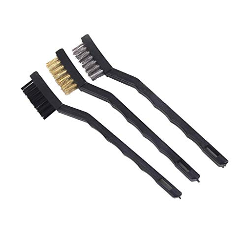 Product Cover Generic Mini Wire Brush Set Steel Brass Nylon Cleaning Polishing 7 inch 3PC Black
