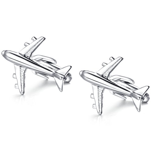 Product Cover HONEY BEAR Airplane Plane Cufflinks for Men Shirt Steel with Gift Box Silver