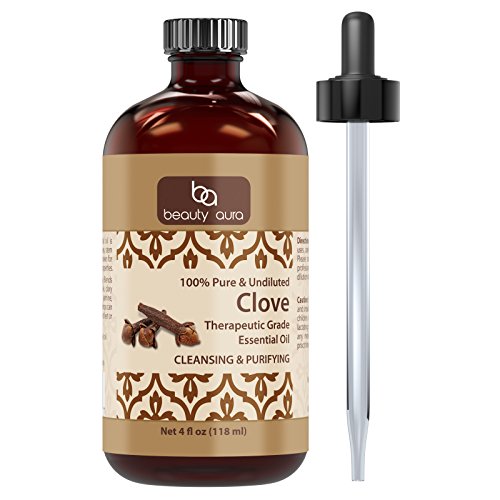 Product Cover Beauty Aura Clove Essential Oil 4 Oz Pure Therapeutic Grade Cloves Oil Aromatherapy, Hair Care, Skin Care & Natural Remedies