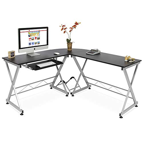 Product Cover Best Choice Products Wood L-Shape Corner Computer Desk PC Laptop Table Workstation Home Office Black