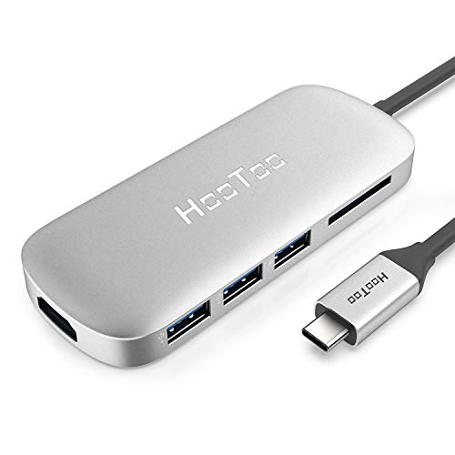 Product Cover USB C Hub, HooToo USB C Adapter with 100W Type C Power Delivery, HDMI Output, Card Reader, 3 USB 3.0 Ports for 2018/2017/2016 MacBook Pro and Windows Type C Laptop