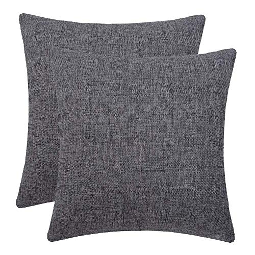 Product Cover Jepeak Comfy Throw Pillow Covers Cushion Cases Pack of 2 Cotton Linen Farmhouse Modern Decorative Solid Square Pillow Cases for Couch Sofa Bed (Charcoal Grey with Purple Tinges, 24 x 24 Inches)