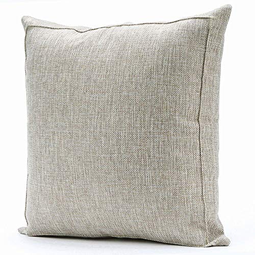 Product Cover Jepeak Burlap Linen Throw Pillow Cover Cushion Case, Farmhouse Modern Decorative Solid Square Thickened Pillow Case for Sofa Couch (20 x 20 inches, Beige with Khaki Threads)