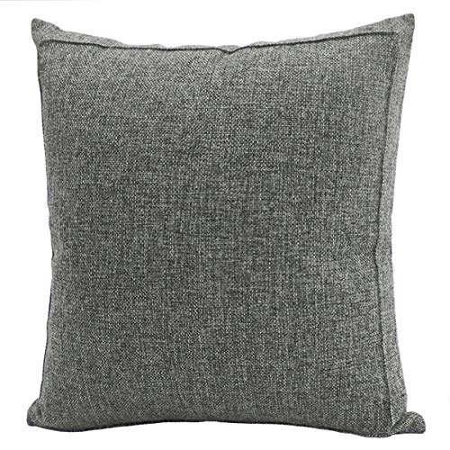 Product Cover Jepeak Burlap Linen Throw Pillow Cover Cushion Case Farmhouse Modern Decorative Solid Square Thickened Pillow Case for Sofa Couch (24 x 24 inches, Dark Grey)