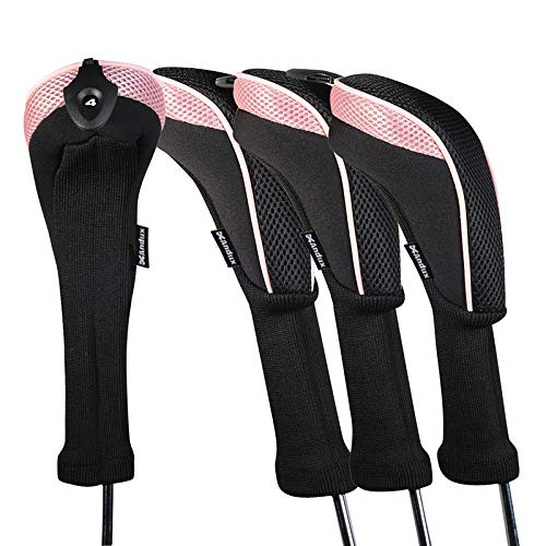Product Cover Andux 4 Pack Long Neck Golf Hybrid Club Head Covers Interchangeable No. Tag CTMT-01 (Pink)