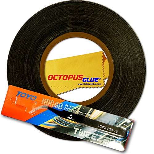 Product Cover Octopus Glue 5mm x 50m Double Sided Adhesive Tape (Made by 3M) with ESD Anti-Static Tweezer and Microfiber Cleaning Cloth for Phone LCD, Digitizer Repair