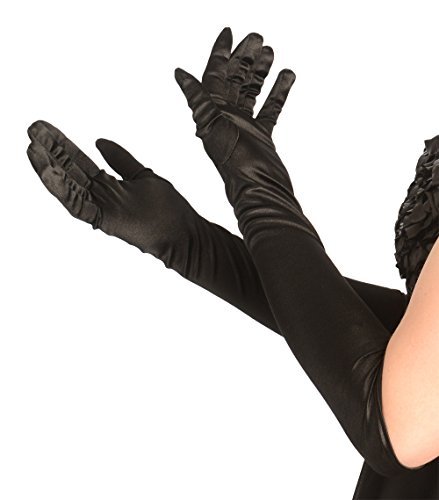 Product Cover Kangaroo's One Size Elbow Length Black Opera Satin Gloves, Flapper Accessories