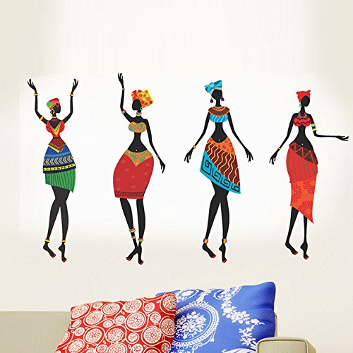 Product Cover Decals Design Stickerskart Wall Stickers Colorful African Women (Wall Covering Area: 80cm x 50cm ,Product Dimensions: 50x70cm)