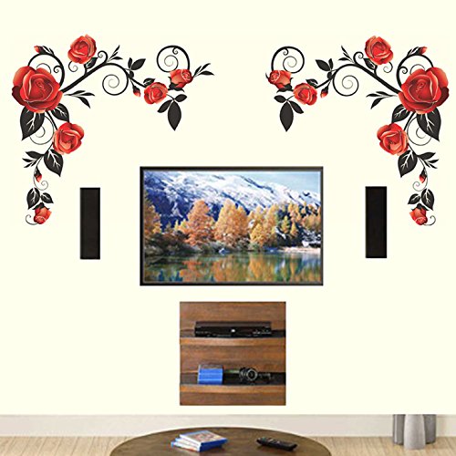 Product Cover Decals Design Stickerskart Wall Stickers Background Red Roses With Vine (Wall Covering Area: 150cm x 75cm ,Product Dimensions: 50x70cm)
