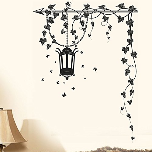 Product Cover Decals Design Stickerskart Wall Stickers Hanging Lamp And Vines Black (Wall Covering Area: 90cm x 90cm ,Product Dimensions: 50x70cm)