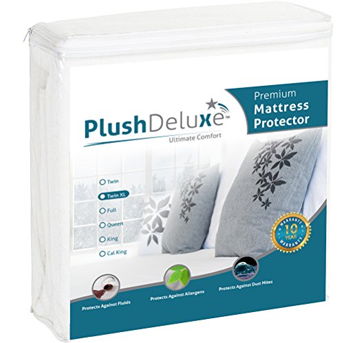 Product Cover PlushDeluxe Premium 100% Waterproof Mattress Protector Hypoallergenic, Vinyl Free, Breathable Soft Cotton Terry Surface, 10 Year Warranty, Twin X-Large