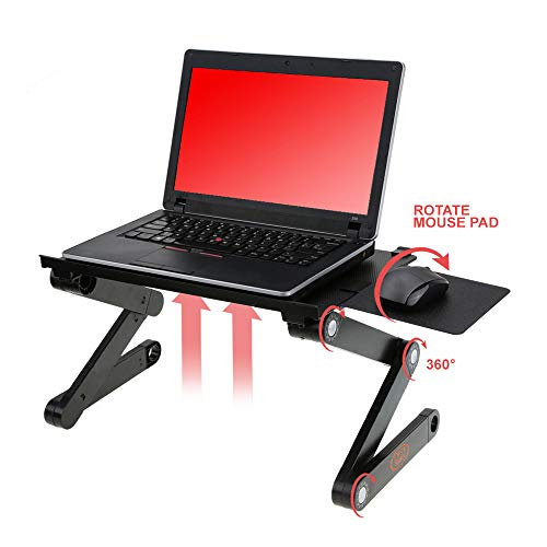 Product Cover Desk York Adjustable Laptop Stand to Use in Bed Recliner/Sofa -Best Gift for Friend-Men-Women-Student- Couch Lap Tray- Aluminum Table for Computer- 2 Built in Fans-Mouse Pad&USB Cord -Up to 17