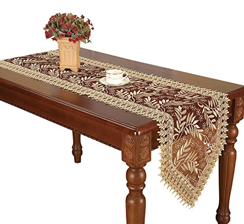 Product Cover Simhomsen Burgundy Lace Table Runners and Dresser Scarves Embroidered Leaves 16 × 72 Inch