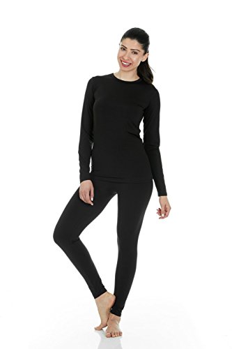 Product Cover Thermajane Women's Ultra Soft Thermal Underwear Long Johns Set with Fleece Lined (Large, Black)