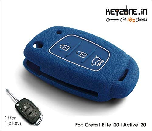Product Cover KEYZONE Silicone Key Cover for Elite i20/Active/Creta Flip Key Remote (Blue)