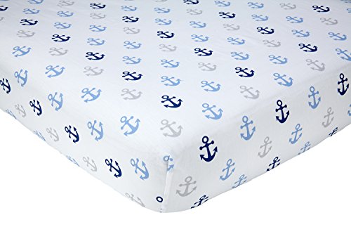 Product Cover Little Love by NoJo Separates Collection Anchors Printed Crib Sheet, Navy, 52