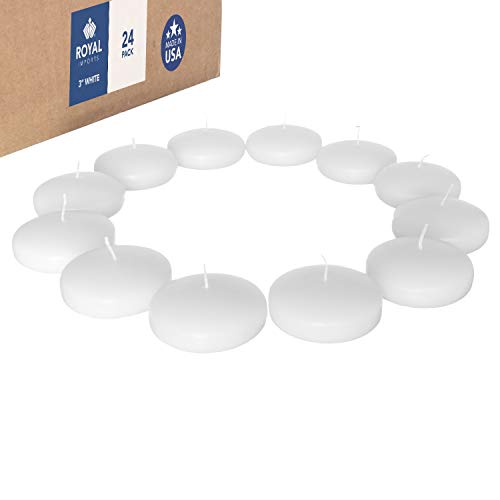 Product Cover Royal Imports Floating Candles Unscented Discs for Wedding, Pool Party, Holiday & Home Decor, 3 Inch, White Wax, Bulk Set of 24
