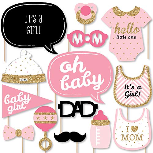 Product Cover Big Dot of Happiness Hello Little One - Pink and Gold - Girl Baby Shower Photo Booth Props Kit - 20 Count