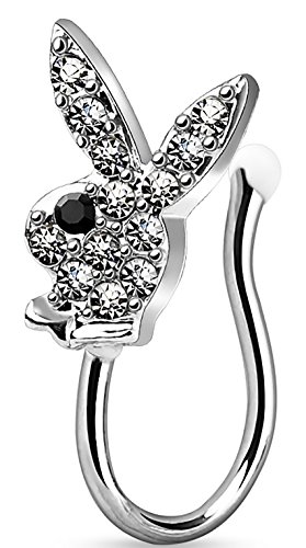 Product Cover Body Accentz Nose Clip Clip On Non Piercing Nose Ring CZ Paved Playboy Bunny
