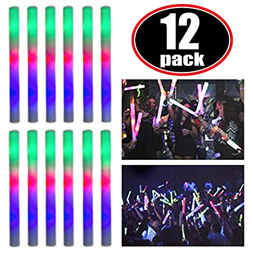Product Cover Super Z Outlet Upgraded Light up Foam Sticks, 3 Modes Colorful Flashing LED Strobe Stick for Party, Concert and Event (12 Pack)