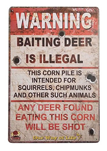 Product Cover ERLOOD Warning Baiting Deer is Illegal Metal Tin Sign, Tin Signs Vintage Coffee Wall Coffee & Bar Decor,Size 12 X 8