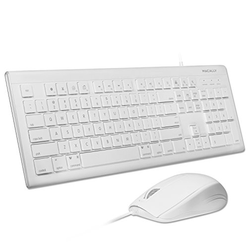 Product Cover Macally 104 Key USB Wired Keyboard with Apple Shortcut Keys and 3 Button USB Optical Mouse Combo for Mac and Windows PC (MKEYECOMBO)
