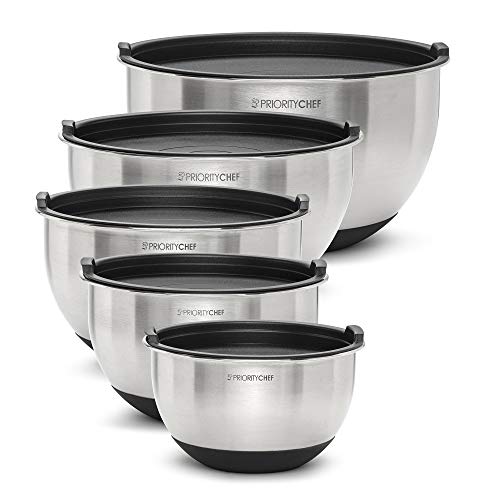 Product Cover PriorityChef Premium Mixing Bowls With Lids, Inner Measurement Marks and Thicker Stainless Steel 5 Pc Bowl Set, Sizes 1.5/2/3/4/5 Qt