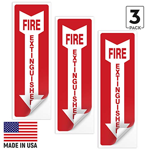 Product Cover (3 Pack) Fire Extinguisher Sign, Fire Extinguisher Stickers, 4x12 Inches, 4 Mil Vinyl Self Adhesive Durable Decal Stickers, Long Lasting, Weatherproof and UV Protected, Made in USA by SIGO SIGNS