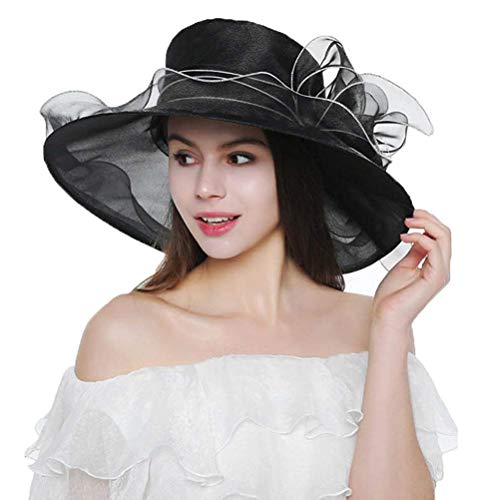 Product Cover Womens Ladies Organza Church Wide Brim Tea Party Wedding Hat Fancy Kentucky Derby Fascinator Cap