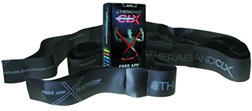 Product Cover TheraBand CLX Resistance Band with Loops, Fitness Band for Home Exercise and Workouts, Portable Gym Equipment, Best Gift for Athletes, Individual 5 Foot Band, Black, Special Heavy, Advanced Level 1