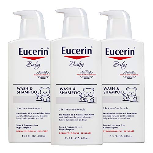Product Cover Eucerin Baby Wash & Shampoo - 2 in 1 Tear Free Formula, Hypoallergenic & Fragrance Free, Nourish and Soothe Sensitive Skin - 13.5 fl. oz. Pump Bottle (Pack of 3)