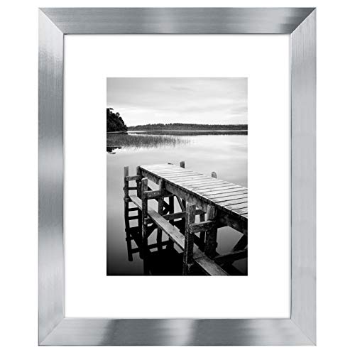 Product Cover Americanflat 8x10 Silver Picture Frame | Displays 5x7 Inch Pictures with Mat or 8x10 Inch Pictures Without Mat. Lead Free Glass. Hanging Hardware Included!