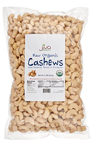 Product Cover Raw Organic Cashews 2 lb Bag - by Jiva Organics (100% Pure Whole Nuts, Unsalted)