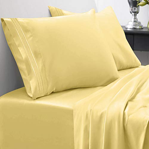 Product Cover 1800 Thread Count Sheet Set - Soft Egyptian Quality Brushed Microfiber Hypoallergenic Sheets - Luxury Bedding Set with Flat Sheet, Fitted Sheet, 2 Pillow Cases, Queen, Yellow