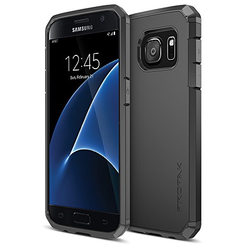 Product Cover Galaxy S7 Case, Trianium [Protak Series] Ultra Protective Cover Case for Samsung Galaxy S7 [Black] Dual Layer + Shock-Absorbing Bumper Hard Case