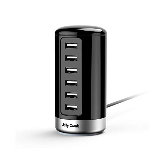 Product Cover USB Charger, Jelly Comb Universal 6 Ports Desktop USB Charging Station with Smart Identification Technology for iPhone, iPad, Android and Virtually All Other USB Enabled Devices, Black