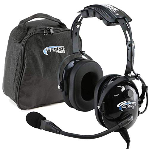 Product Cover Rugged Air RA200 General Aviation Pilot Headset Features Noise Reduction, GA Dual Plugs, MP3 Music Input and Includes Headset Bag