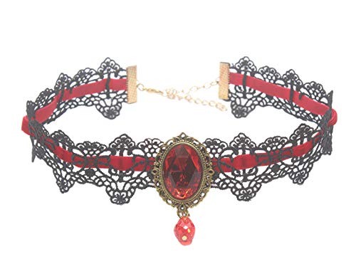 Product Cover Meiysh Retro Handmade Lace Royal Court Vampire Choker Gothic Necklace Black Pendant Chain-red
