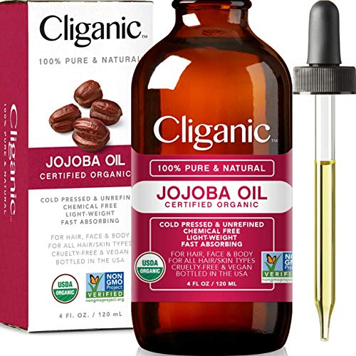 Product Cover Cliganic USDA Organic Jojoba Oil, 100% Pure (4oz Large) | Natural Cold Pressed Unrefined Hexane Free Oil for Hair & Face | Base Carrier Oil | Cliganic 90 Days Warranty