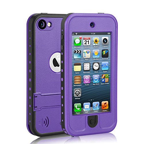 Product Cover Waterproof Case for iPod 7 iPod 5 iPod 6, Meritcase Waterproof Shockproof Dirtproof Snowproof Case Cover with Kickstand for Apple iPod Touch 5th/6th/7th Generation for Swimming Snorkeling(Purple)