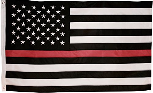 Product Cover Thin Red Line Flag - 3X5 Foot with Embroidered Stars and Sewn Stripes - Black White and Red American Flag Honoring Firefighters and EMTs