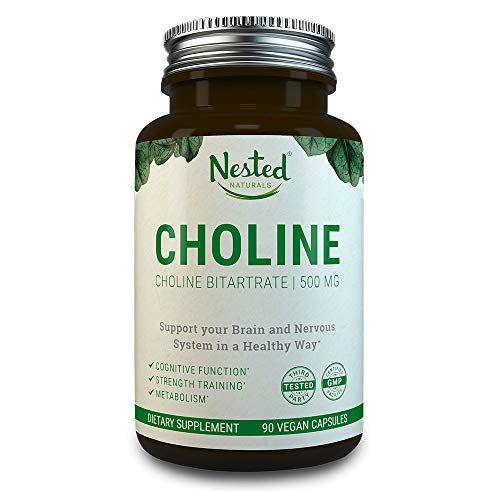 Product Cover Choline Bitartrate 500 mg | 90 Vegan Capsules | Promotes Healthy Cognitive Function, Mental Focus & Memory | Prenatal Development and Growth Supplement | Cardiovascular Health Booster | 100% Non GMO