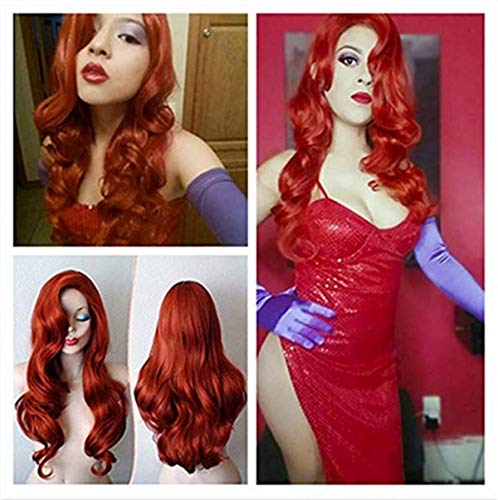 Product Cover DINIFER Wigs Jessica Rabbit Christmas Present Copper Red Hair Female Cartoon Character Big Wave Wig