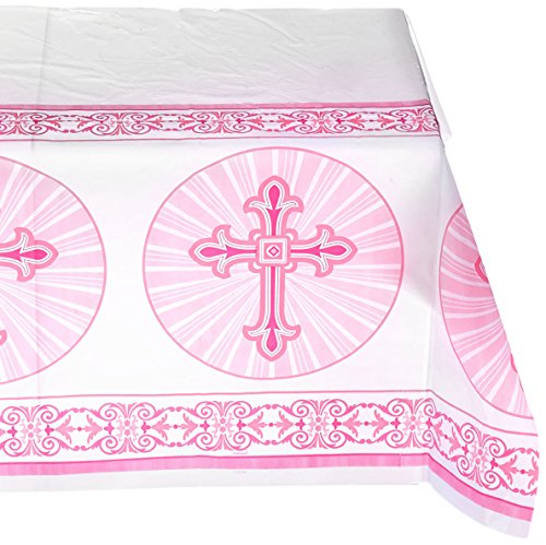 Product Cover Unique Radiant Cross Pink Religious Plastic Tablecloth, 84