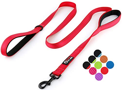 Product Cover Primal Pet Gear Dog Leash 6ft Long - Traffic Padded Two Handle - Heavy Duty - Double Handles Lead for Control Safety Training - Leads for Large Dogs or Medium Dogs - Dual Handles Leashes (Red)