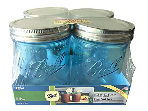 Product Cover Ball Pint Size Wide Mouth Canning Jars 16-oz, Collection Elite Series  Blue (4-Pack)