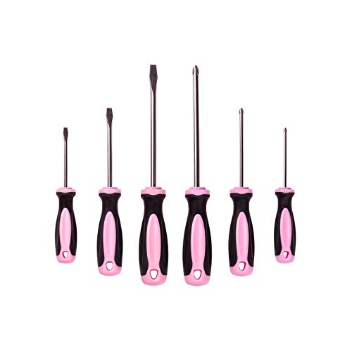 Product Cover Pink Power Screwdriver Set with Pink Tool Bag - 6 Piece Phillips and Flathead Hand Tool Set for Women