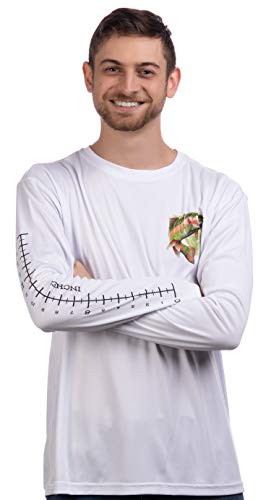 Product Cover Fishing Ruler | Long Sleeve Wicking Fisherman Shirt w/Ruler on Forearm Unisex T-Shirt-(Adult,XL) White
